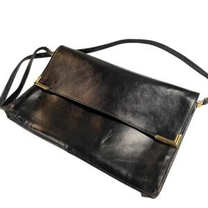 bare traps Black Leather Crossbody Bag Vintage 80s–90s Minimalist Shoulder Purse